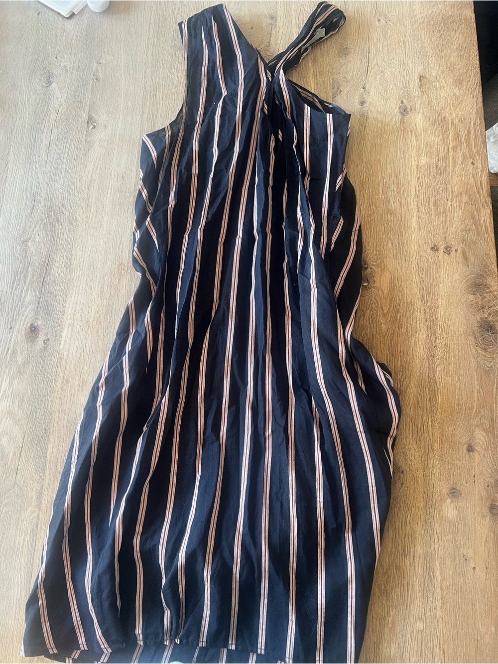 Vince Striped Twist-Front Maxi Dress in Navy and Tan / cotton, Linen, silk - Picture 2 of 4